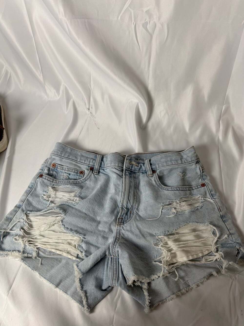 American Eagle Strigid High-Rise Distressed Raw Hem Denim Shorts